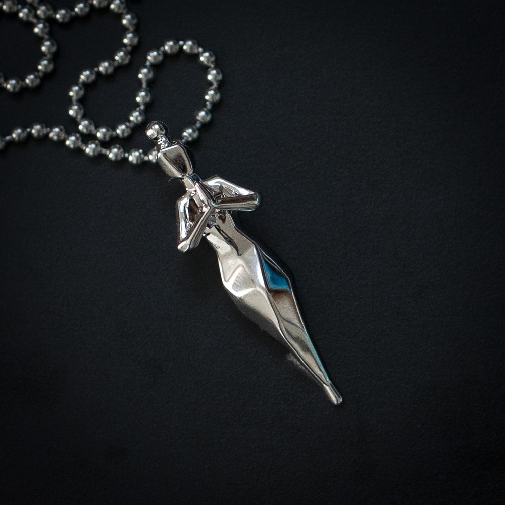 Silver Diamond Cut Guardian Angel Necklace